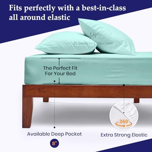 JS Sanders V Berth Boat Sheet 3 Pcs 600 TC Egyptian Cotton,Aqua Blue