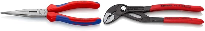 KNIPEX Long Nose Pliers with Cutter (2612200) and Cobra Pliers (8701180) Tool Set, Multi-Colour