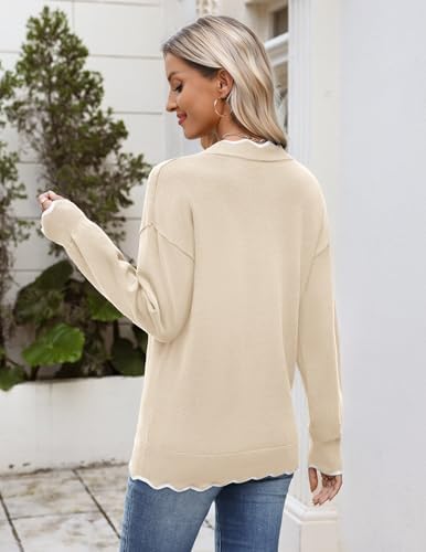 Zeagoo Women's 2026 Fall V Neck Sweater Long Sleeve Lightweight Knit Tops