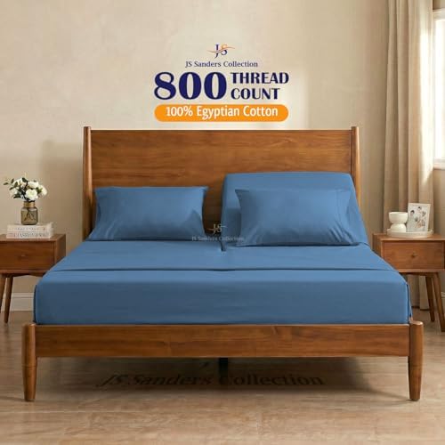 JS Sanders Collection Split Head Sheet Set 4PC Queen Size, Mediterranean Blue