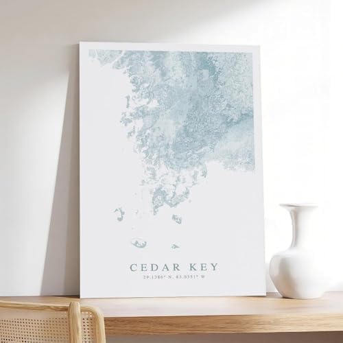 DUYIGCR Cedar Key Map, of Florida, Beach Home, Canvas Poster Bedroom Sports Landscape Office Room Decor Gift Unframe 16" L X 24" W