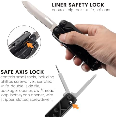 PERWIN Multitool, 20-in-1 Stainless Steel Multi Tools Pliers with Nylon Sheath, Safe Locking, Professional Multi-Tool for Survival, Camping and Hunting, Black