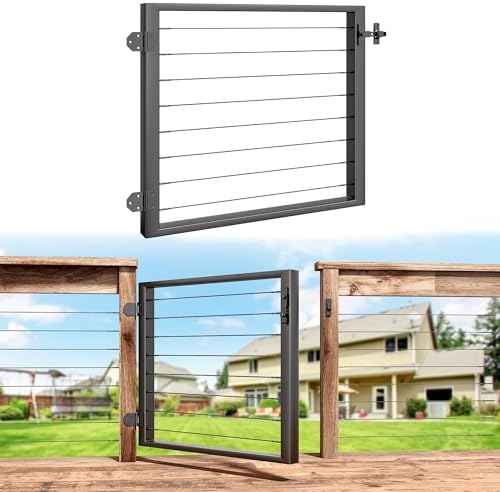 Outdoor Gate Integrated Welding Cable Railing Gate for Wood Metal Cable Railing System Stainless Steel Fence Gate (Right Hand in Swing, Black)