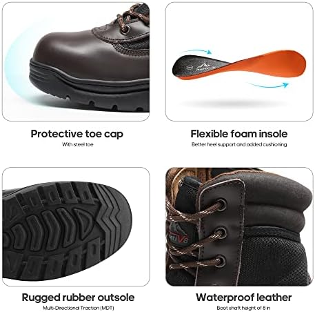NORTIV 8 Men's Steel Toe Work Boots Side Zipper
