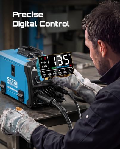 SEESII 135A MIG Welder Kit - Gasless Flux Core, Lift TIG, Stick 3-in-1 Welding Machine with Auto-Darkening Helmet & Gloves, 110V Portable IGBT Inverter Welder with Smart Digital Display