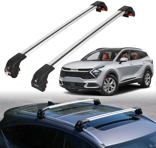 ERKUL Heavy Duty Roof Rack Cross Bars for Kia Sportage 2023-2025 | Upgraded Aero Aluminum Crossbars with Smart Clamp System | Compatible with Flush Rails - Silver