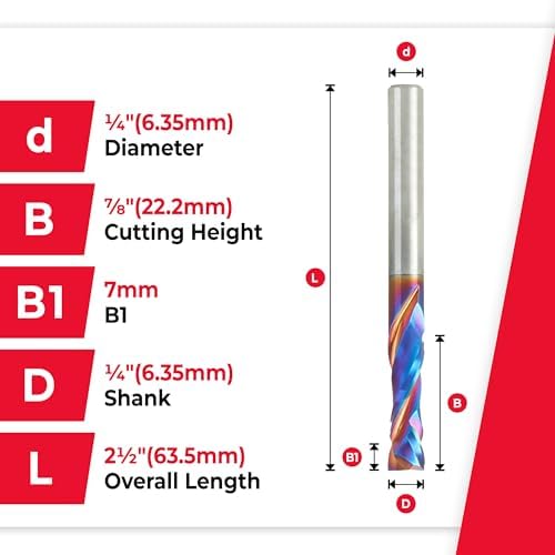 Amana Tool Spektra Extreme Tool Life Solid Carbide CNC Compression Spiral Router Bit, 46700-K, 1/4 D x 7/8 CH x 1/4 Shank x 2-1/2 Inch Long 2 Flute