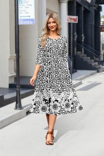 Zeagoo 3/4 Sleeve Women's Dress Casual Aline Summer Fall Midi Long Dresses