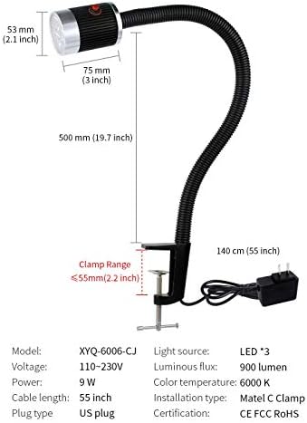 Gooseneck LED Light, Clamp Gooseneck Light 900 Lumen 120 Volt Fixed with C Clamp Industrial Work Lamp for Machine Tools and Lathe