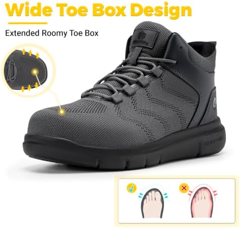 FitVille Extra Wide Work Boots for Men Composite Steel Toe Safety Boots High Top Work Shoes for Men
