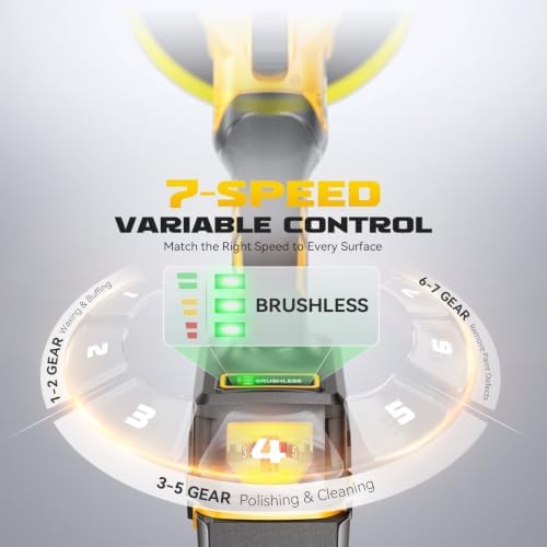 Ecarke Cordless Car Buffer Polisher Kit Compatible with Dewalt 20V Battery(Tool Only), 7-Inch Brushless Rotary Polisher, 7 Variable Speed 6000RPM for Car Polishing/Waxing, 16PCS Polishing Accessories