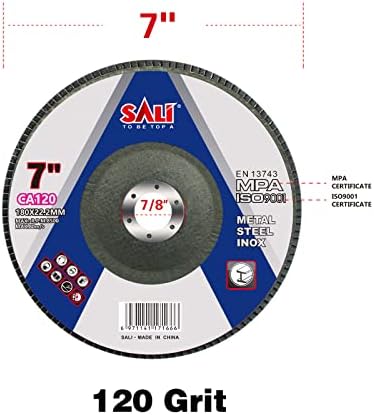 Sali 10 Pack Flap Disc 120 Grit 7" x 7/8-Inch Sanding Disc Bevel Type #29 Premium and Industrial Grade Angle Grinder Grinding Wheel High Performance Edge Grinding