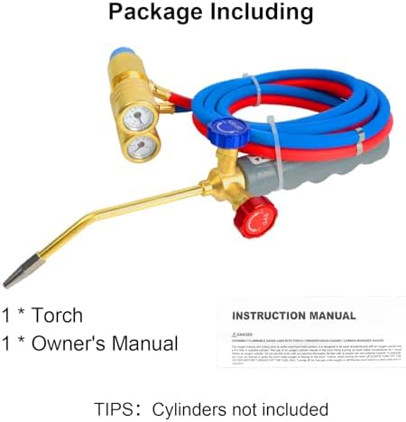 Brazing Torch for MAPP Gas & Propane, Brass & Stainless Steel Welding Torch with Dual Pressure Meters, Propane Cutting Torch for Soldering, Jewelry, HVAC, Glass Blowing
