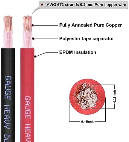 4 Gauge Battery Cable, 30F T Black 4 AWG Pure Copper Wire Welding Cable, for Automotive, Battery, Solar and Generator, Standard USA OFC Wire