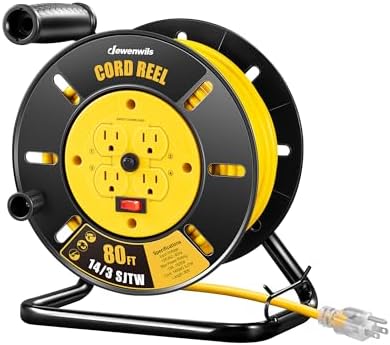 DEWENWILS Retractable Extension Cord Reel, Open Cord Reel with 80FT Cord