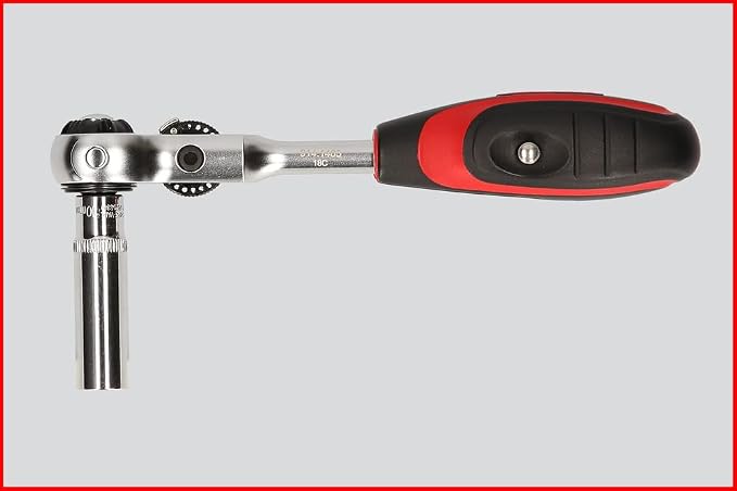 KS TOOLS - 914.1405-E - 1/4" modifix Ratchet with Swivel Head and T-Handle - 72 Teeth - Satin Chrome Finish - Chrome Vanadium