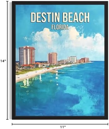 Destin Beach Florida Black Framed Wall Art Print Poster, US Vintage Retro Beach Scenery Posters Prints for Restroom Home Picture Painting Artwork Gallery 219 (Destin Beach Florida, 14"L x 11"W, Black Frame)