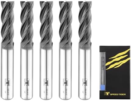 SPEED TIGER Micrograin Carbide Square End Mill - 4 Flute - ISE1/4 4T (5 Pieces, 1/4") - for Milling Alloy Steels, Hardened Steel, Metal & More – Mill Bits Sets for DIYers & Professionals