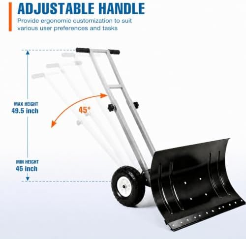 GarveeLife Wheeled Snow Shovel - 29in Steel Blade with 10in Wheels Charcoal
