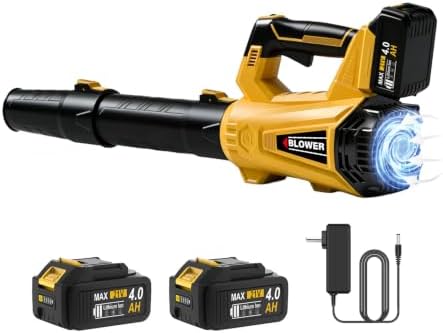 Leaf Blower Cordless - 735CFM Electric Leaf Blower with 2 * 4.0Ah Batteries and Charger, 6 Speed 21V Powerful Blowers for Garden Lawn Care Patio Blowing Leaves Dust Snow Gift for Men