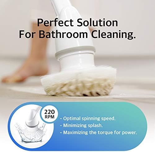 ABKO Electric Spin Scrubber Cordless Lightweight Cleaning Replaceable Brush Head Adjustable Extension Rod for Tile Bathtub Floor Bathroom Kitchen BC01