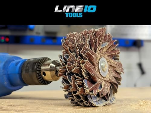 LINE10 Tools 4-inch Sanding Mop Kit, Moulding Flap Wheel Sander for Drill, 80 Grit Mop Sanders Brush, 1/4" Shank, Abrasive Flapper Sander for Woodworking, Contours, Finishing, Pack of 5