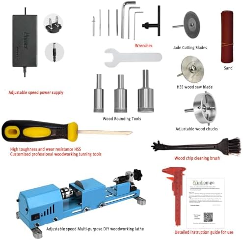 Mini Lathe Wood Lathe Machine Multi-Purpose Type Lathe Milling Cutting Grinding Polishing Professional Table Top Lathe Tool Kit