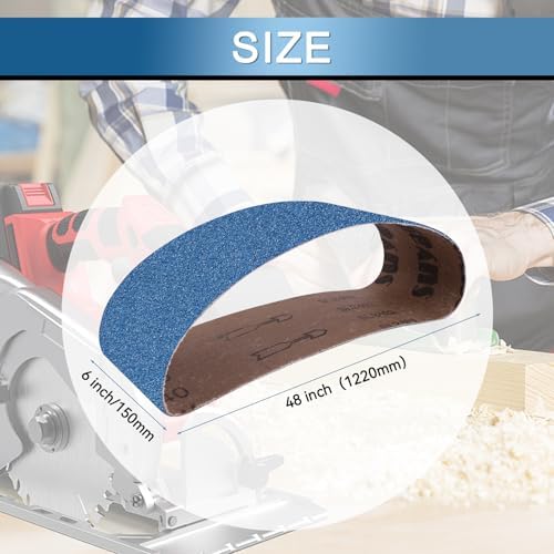 6x48 Inch Sanding Belts 9 Pcs 3 Grits Sizes (3 Each of 80/120/150 Grits) Heavy Duty Belt Sander Zirconia Belt Sander Paper for Wood, Metal, Stainless Steel, Cars, and Furniture