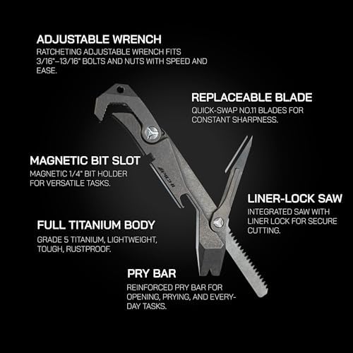 PICHI X2S Titanium Multitool Clip 6-In-One Pocket EDC Multitools Wrench Pry Bar Crowbar Screwdriver Pocket Knife Bottle Opener for Camping Hiking Gift for Men Father with 1 Holster with Pocket Clip
