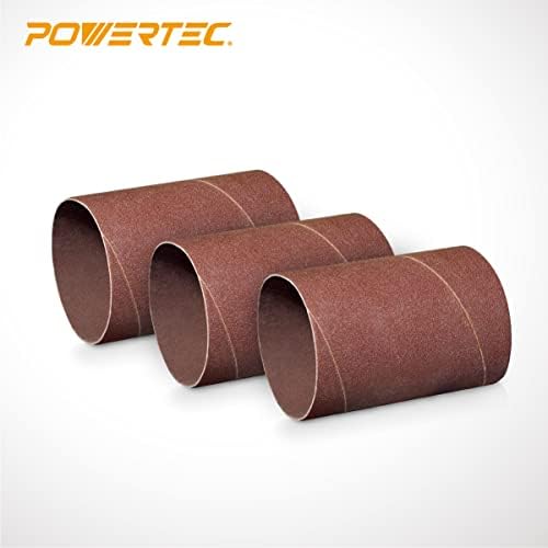 POWERTEC 11215 4.5 Inch Sanding Sleeves for Spindle Sander | 120 Grit | Aluminum Oxide Sandpaper Diameter 3 Inch (Pack of 3)