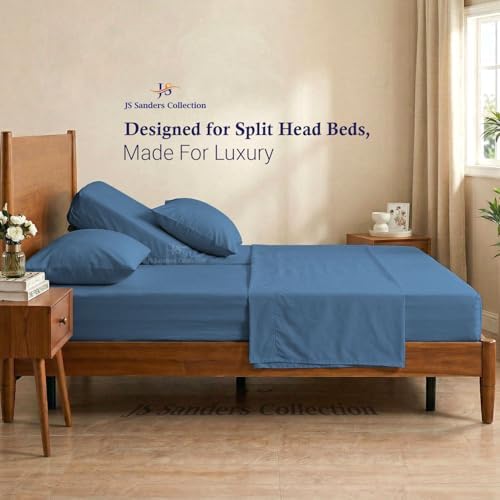 JS Sanders Collection Split Head Sheet Set 4PC King Size, Mediterranean Blue