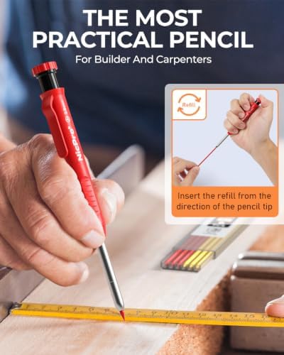 Nicpro Carpenter Pencil with Sharpener, 12Pcs Construction Pencil+52 Refill