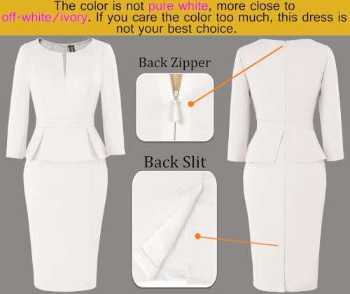 VFSHOW Womens Work Business Office Front Zipper Peplum Church Sheath Dress