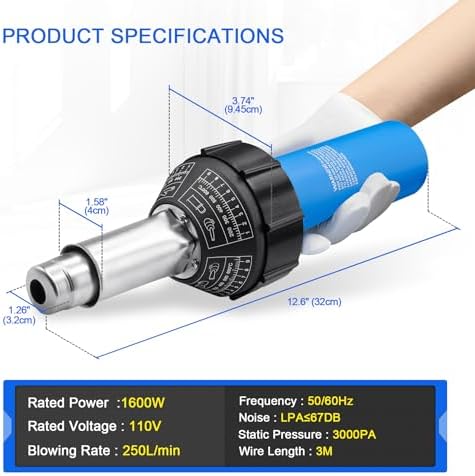 Hot Air Plastic Welder 1600W Plastic Welding Roofing Kit 110V, Vinyl PVC TPO Welding Handheld Plastic Hot Air Heat Gun Welding Torch with Various Nozzles