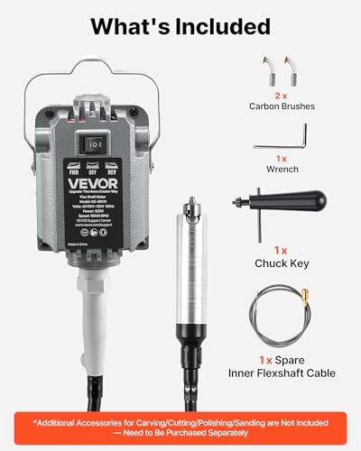 VEVOR Flex Shaft Grinder, 125W 18000RPM Electric Flex Shaft Rotary Tool, Foot Pedal Control Hanging Carver Grinder with Forward-Reverse Rotation for Carving Buffing Engraving Polishing