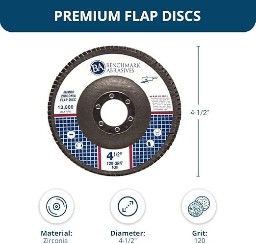Benchmark Abrasives 4.5" x 7/8" Zirconia Type 29 Flap Discs, 120 Grit