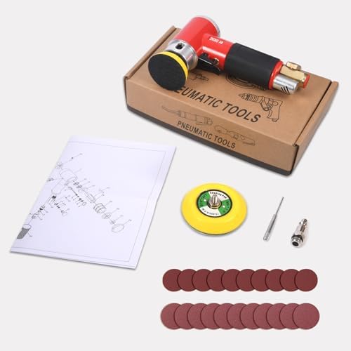 2 3-inch Mini Orbital Sander da sander Air Dual Action Sander Air Polisher Super Smooth and Swirl Freely High Speed for Auto Body Work with 20 PCS Sanding Discs (RED)