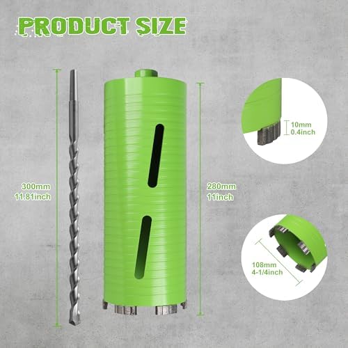 4 1/4 Inch Dry Core Drill Bit with Pilot Bit and 2 Pcs Adapters