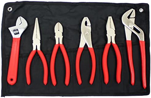 6pc Plier & Wrench Set Assortment Slip Groove Joint Slim Cutting Pipe Long Nose