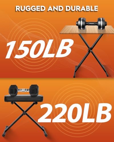 STRICH Piano Keyboard Stand Stool Set, Adjustable Double X-Style Portable Stand for 54-88 Key Electric Digital Keyboards Pianos & Piano Bench, Chair, Black, SKT-01