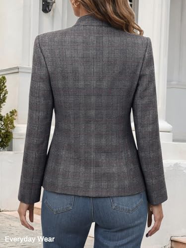 Mina Self 2026 Fall Women's Open Front Tweed Blazer,Plaid Fitted Jacket