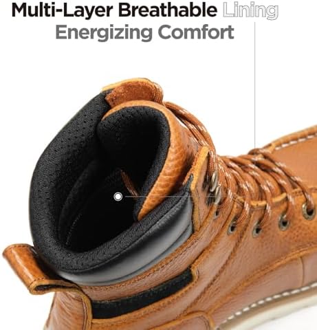 SUREWAY Men's 8" Moc Toe Full-Grain Leather Soft Toe Work Boots, EH Rated