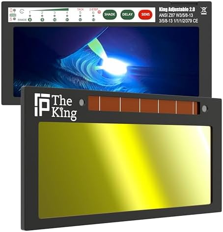 The King Adjustable 2.0 | Adjustable Shade 8-13 Gold Auto Darkening Welding Lens With Grind Mode | 5A TIG Rating - No Flashing | 2" X 4.25" X 0.2" | Gold Welding Lens - Blue Puddle | Royal Series 2.0