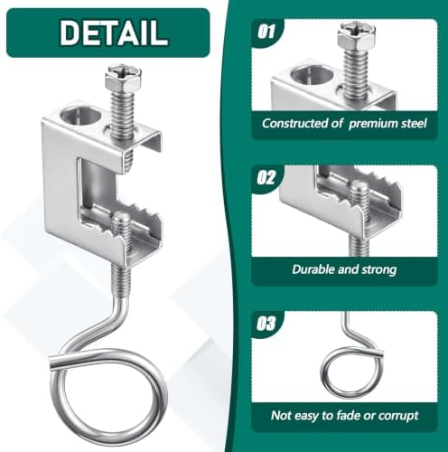 Tandefio 100 Set 1/4"-20 Spring Steel Beam Clamps Metal Beam Hangers Bolt on Clamp with Metal Machine Threaded Bridle Rings for Pipe Cable Woodworking Tool (Silver,1 1/4 Inch Bridle Rings)