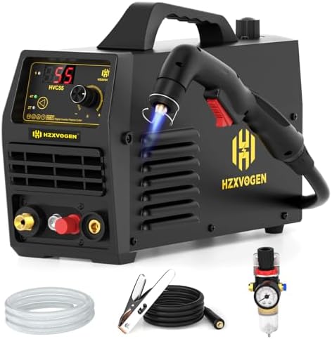 H HZXVOGEN Plasma Cutter 55A Non Touch Pilot Arc Plasma Cutters 110/220V Dual Voltage, Digital Display DC IGBT Inverter HF Air Plasma Cutting Machine, 1/2" Clean Cut 4/5" Max Cutting & 2T/4T(HVC55)