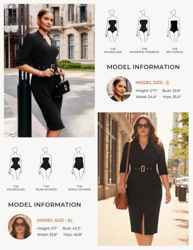 GRACE KARIN Women's Work Dress 3/4 Sleeve V Neck Bodycon Dress with Belt