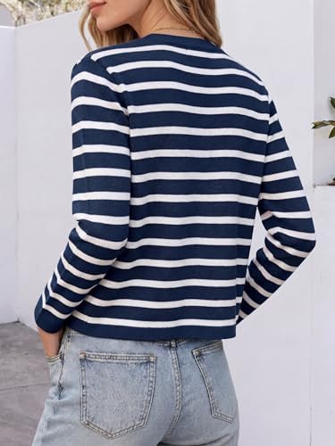ANRABESS Women's Button Down Cropped Striped Cardigan Sweaters