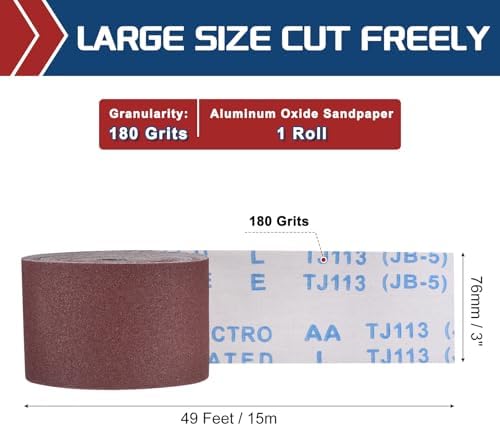 Sandpaper Roll 3Inch 49FT 180Grit Aluminum Oxide Emery Cloth Roll