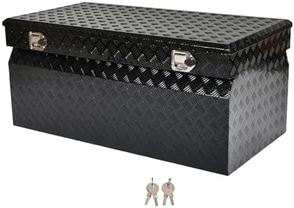 48 Inch Heavy-Wall Aluminum Truck Tool Box Pick Up Truck Bed RV Trailer Toolbox Storage Organizer with RigidCore Lid, Lock & Keys,Gloss Black,5 Bar Tread,48"(L) X24''(W) X21.25(H) Storage Box
