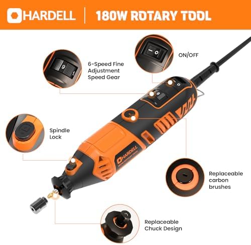 HARDELL 180W Corded Rotary Tool Kit 6 Variable Speeds with Flex Shaft